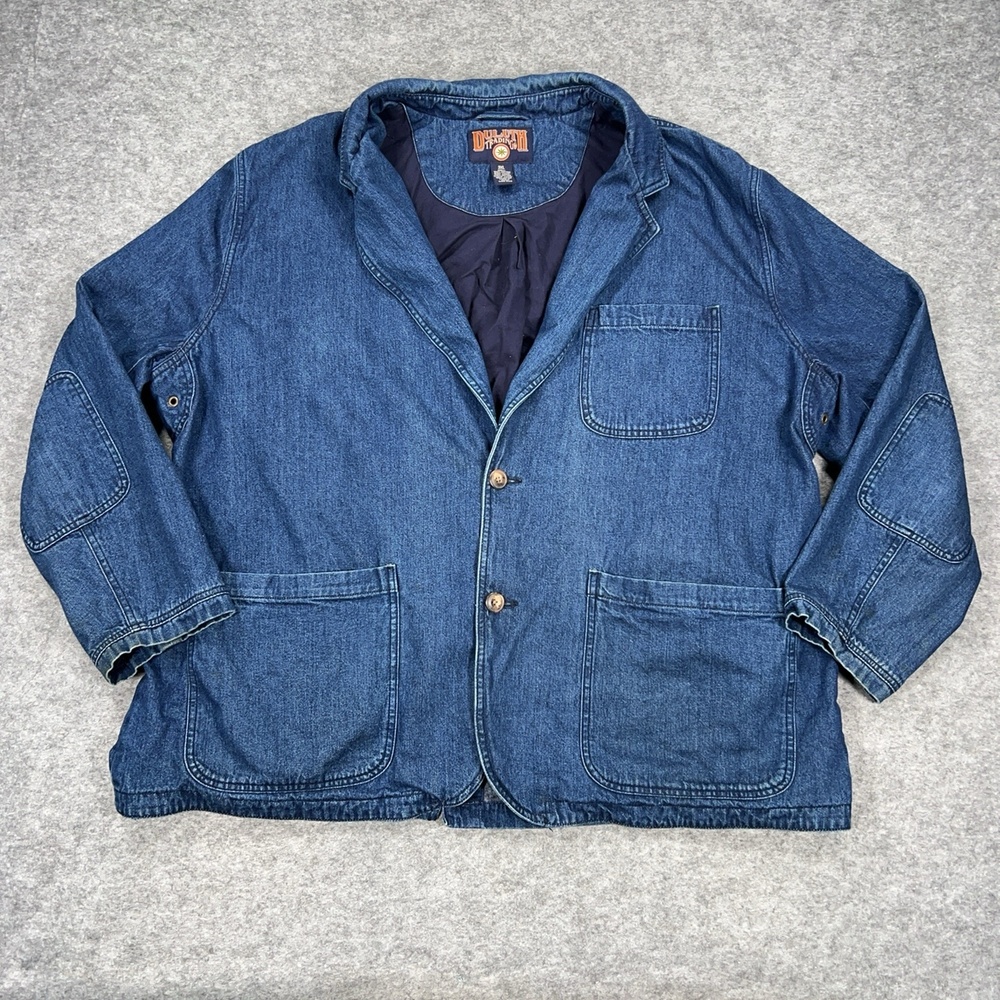 Duluth Trading Co. Blazer Mens 3XL Blue Military Denim Jacket Lined Workwear
